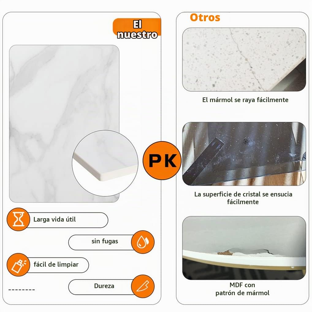 FATIVO Mesa Comedor Mármol Blanca de Cocina: Mesa de Jantar Rectangular Estilo Nórdico Moderno de Piedra Sinterizada con Patas de Metal para 4-6 Personas 120 x 70 x76 cm