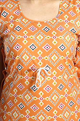 Image of Fabme Women's Cotton Printed Kaftan and Pyjama Set