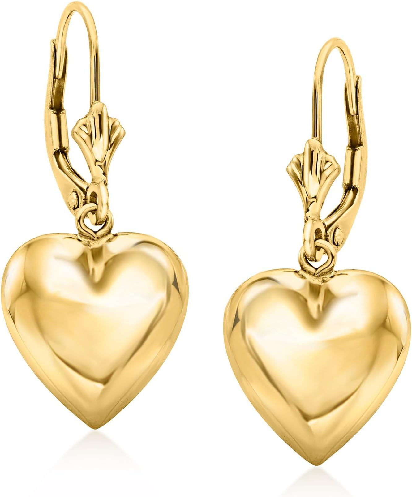 14kt Yellow Gold Puffed Heart Drop Earrings