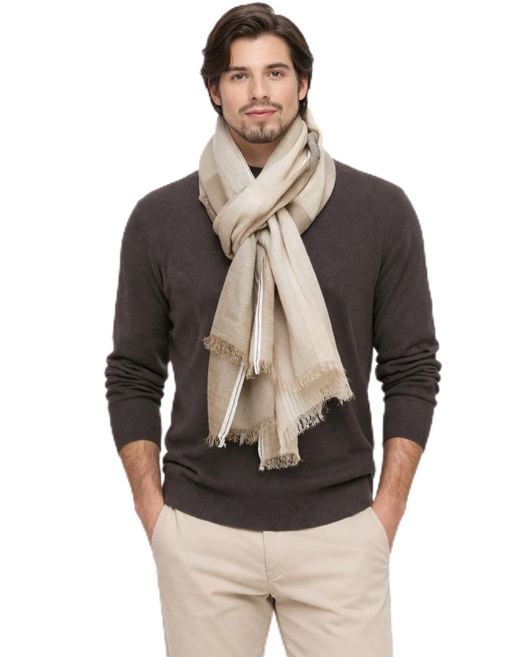 Nyara Atelier Beige Woven Cotton Blend Unisex Scarf-image-2