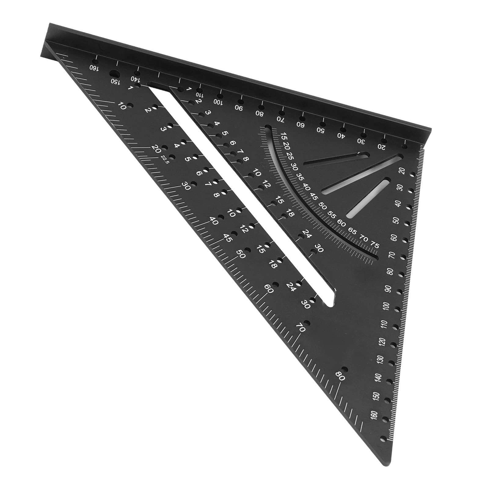 Righello Triangolare in Alluminio, Righello Triangolare per la Lavorazione del Legno con Scale Precise a 30°, 45°, 60° e 90°, Righello ad Angolo retto metrico inciso.