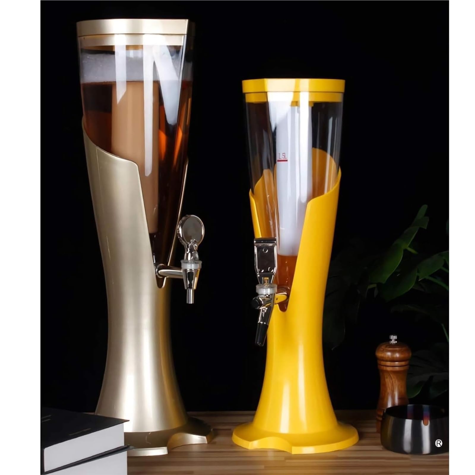 Dozownik napojów 1,5 l / 3 l, wieża piwa, dozownik napojów z czopem i rurką lodową, na imprezy, bary, puby, plastikowa wieża piwna z kolorowymi światłami (żelowy, 1,5 l)