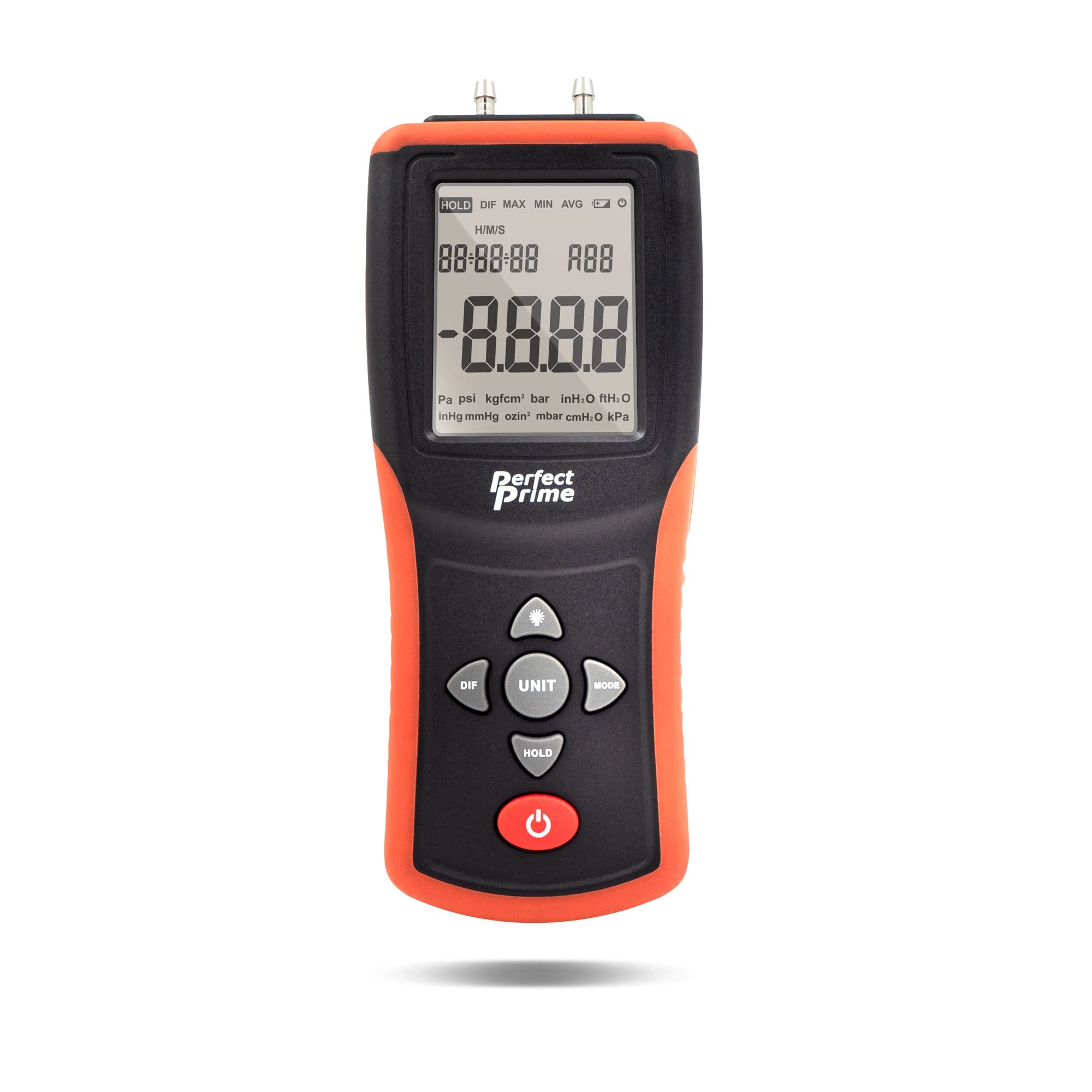 AR1890P1, manómetro digital de presión de aire para medir calibre y presión diferencial ±13.79kPa / ±2 psi / ±55.4 H2O con tubo estático de acero inoxidable 304 de 5.13 x 2.34 pulgadas de longitud 9
