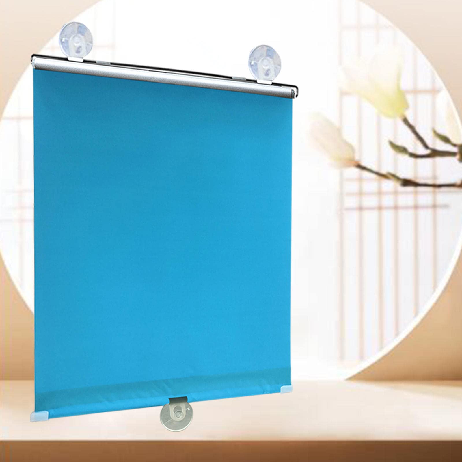 Kooein Blue Suction Cup Blackout Roller Window Blinds, 75% Sun Shade Curtains, Universal Roll Up Shutter For Doors, Thermal Adjustable Drape, Lightweight Shade With Suction Cups,-50X125cm/20X49in
