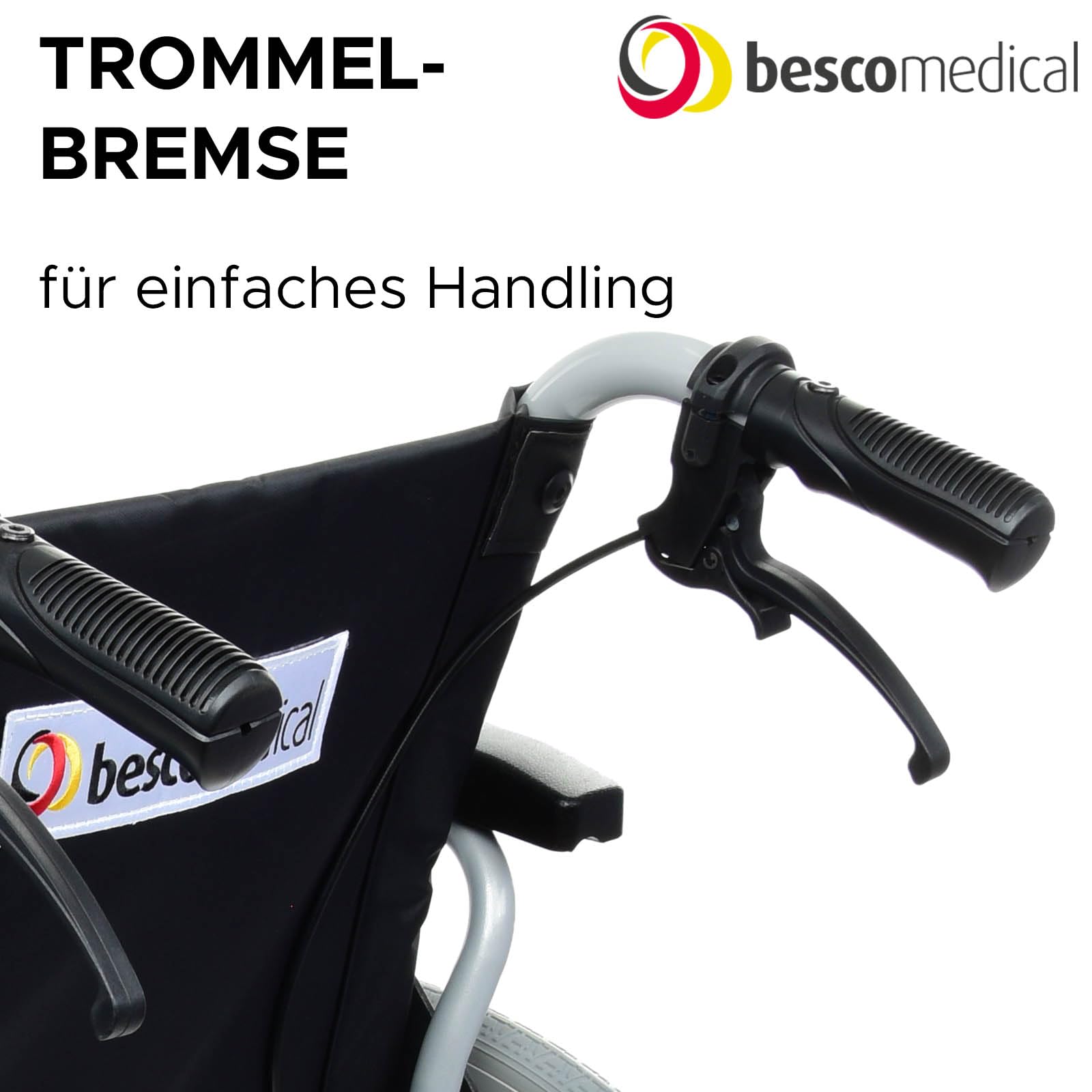 Rollstuhl PRIMUS MS 2.0 - faltbar mit Trommelbremse - 52 cm Sitzbreite | Transportrollstuhl mit klappbaren Fußstützen & Armlehnen- Reise-Rollstuhl mit Steckachsensystem - Transitrollstuhl