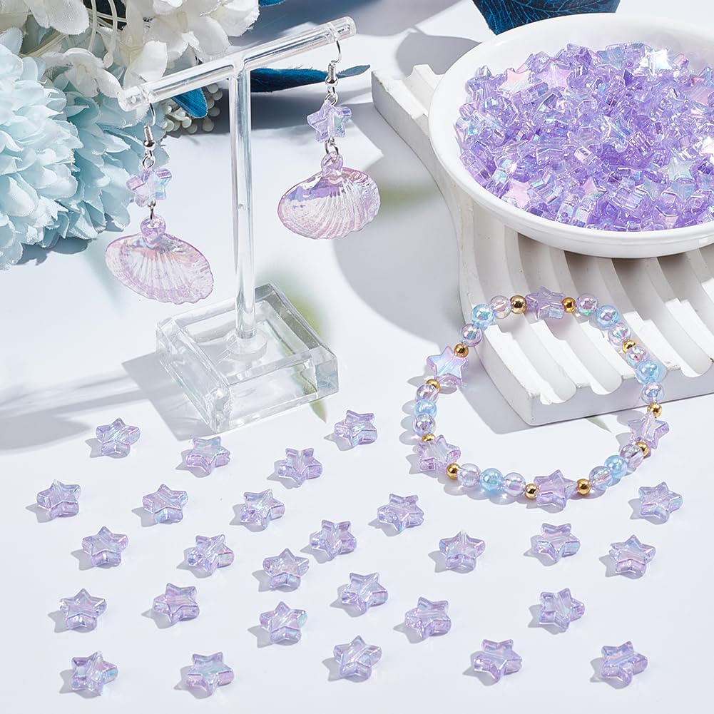 SUNNYCLUE 300Pcs 10mm Purple Star Bead Transparent Acrylic Star Beads Lilac AB Color Cute Crystal Pony Spacer Loose Bead for Jewellery Making Charms Bracelets Necklaces Earrings DIY Craft Accessories - Image 4
