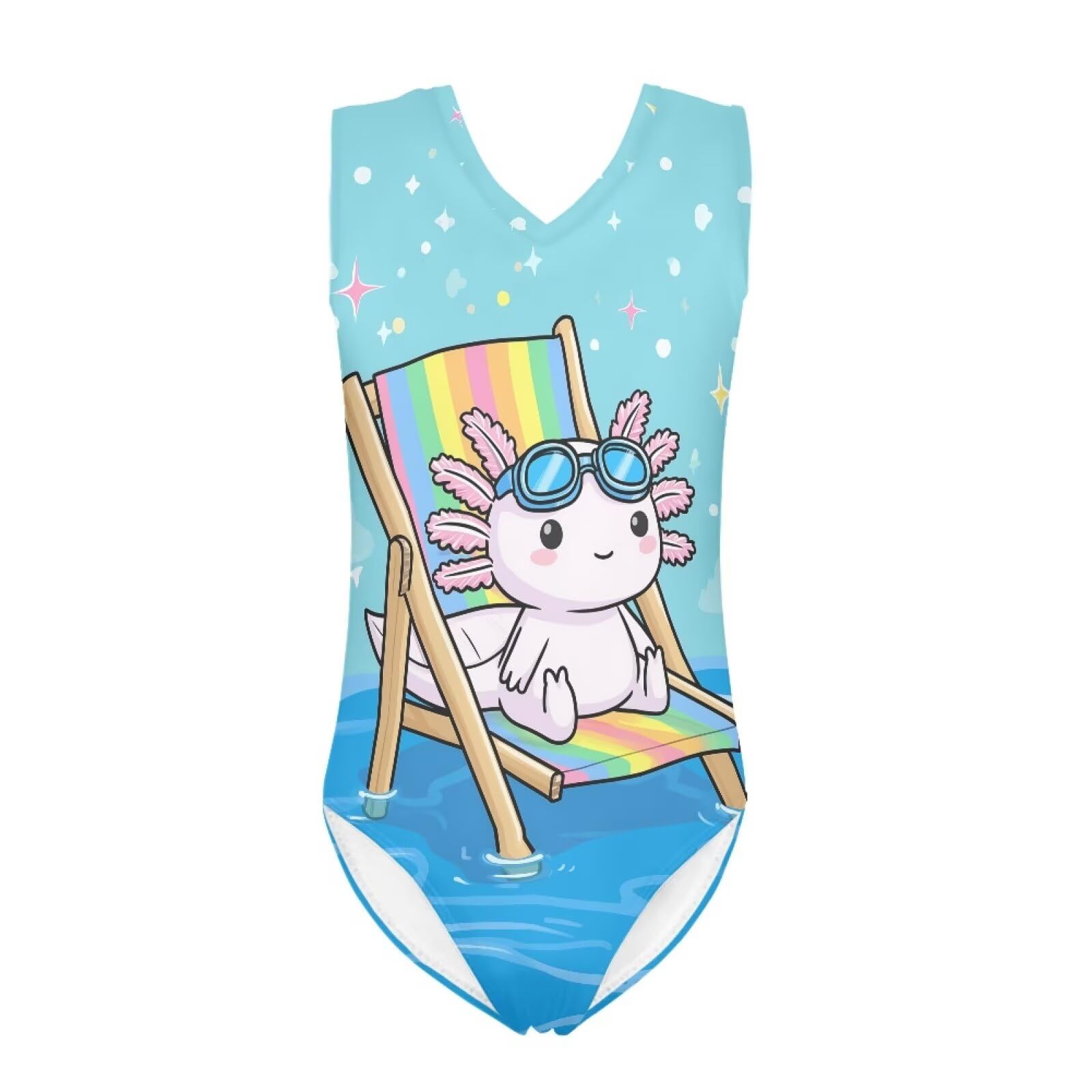 Girls Swimsuits Size 3-14 Kids Summer Sleeveless One Piece Bathing Suit Beach V-Neck