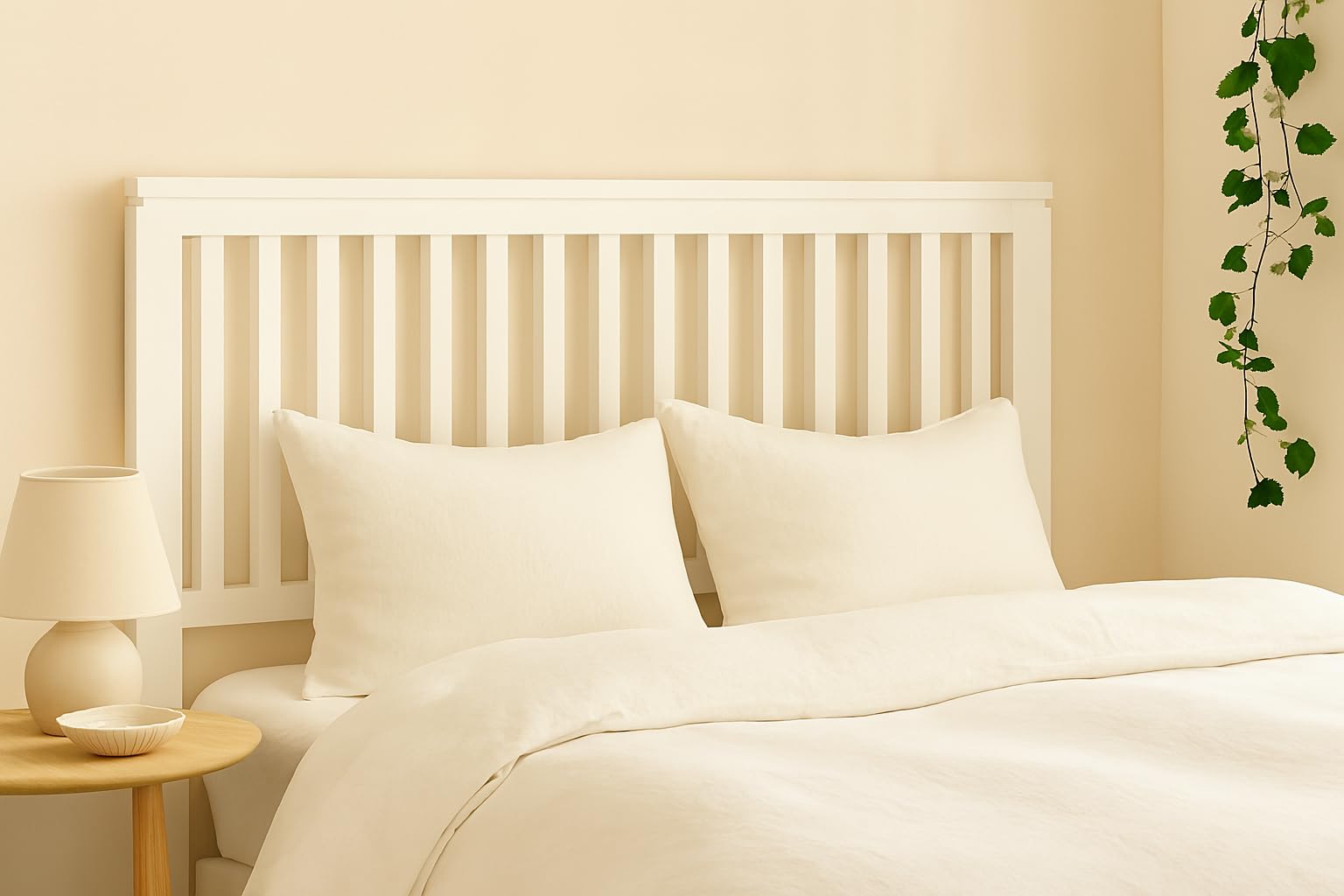 cabecero Modelo daimiel para Cama de 105 Fabricado en Madera Maciza de Pino insigni con largueros Verticales Acabado en Blanco Satinado