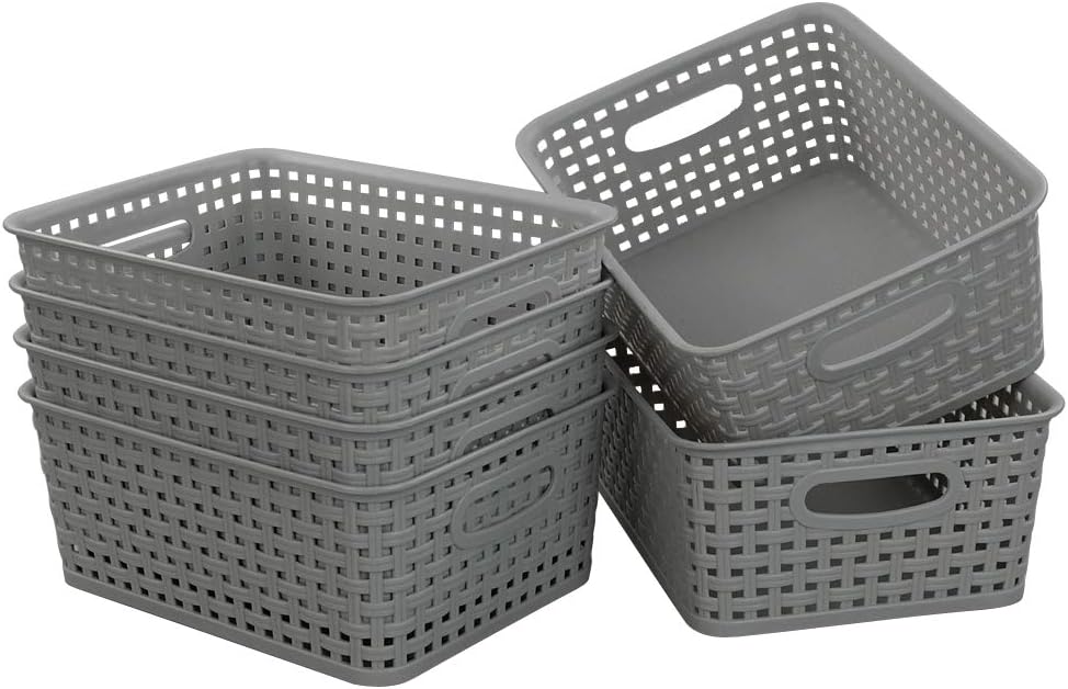 Amazon.com: Morcte 6-Pack Gray Plastic Storage Basket, Plastic Woven ...