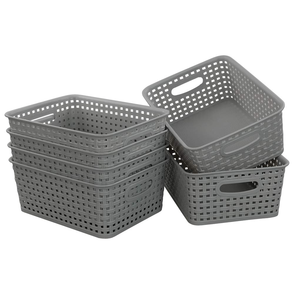 Amazon.com: Morcte 6-Pack Gray Plastic Storage Basket, Plastic