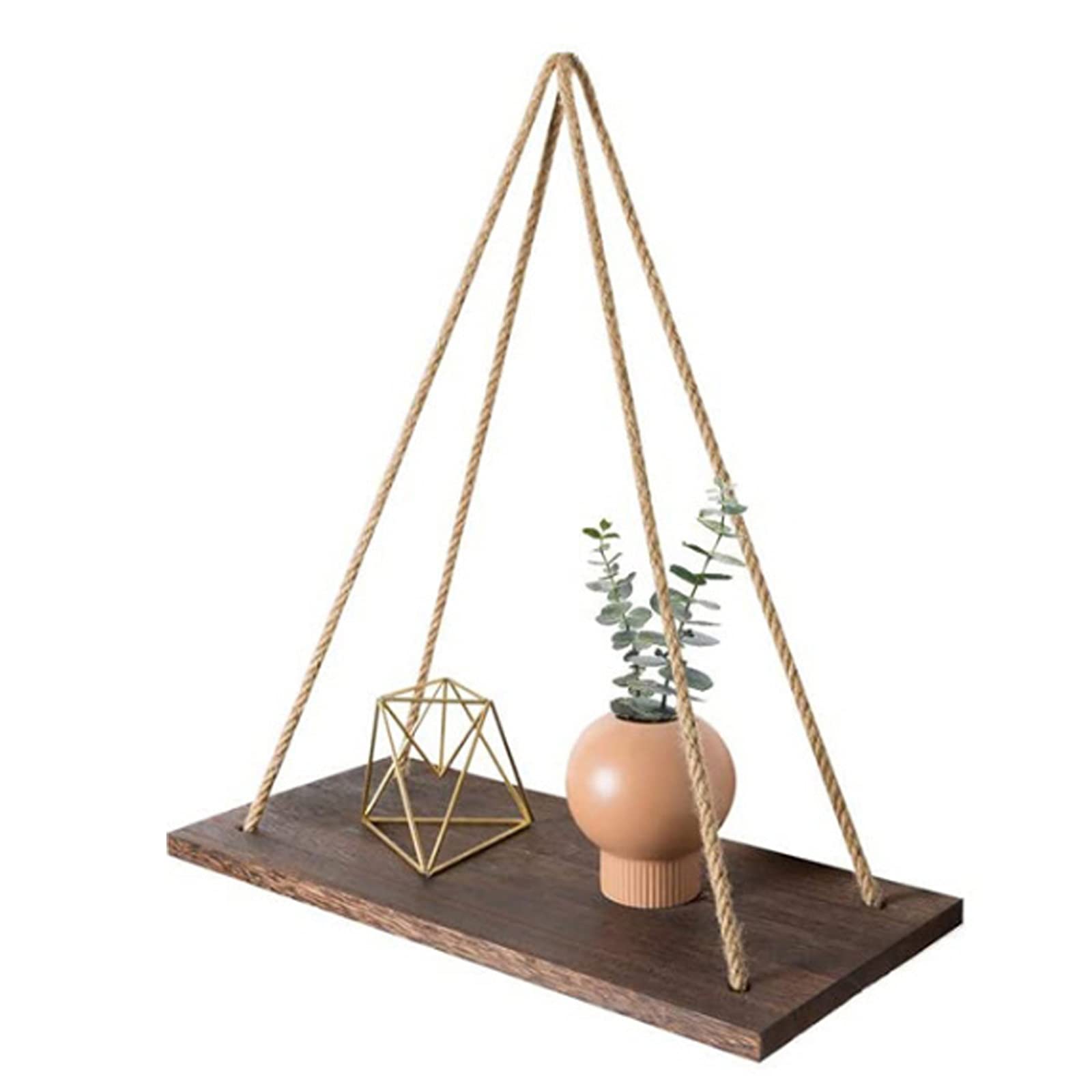 PULaif Floating Shelves for Wall, Nordic Floating Wall Shelf Wooden Swing Jute Rope Rustic Display Storage Rack