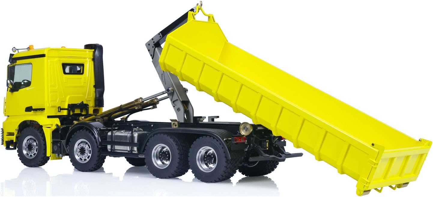 LESU 8x8 1/14 RC Hydraulic Tipper Truck Metal Construction Dumper Vehicles Model Radio Controller Front Hook Rear Hook Roof Rotating Lights
