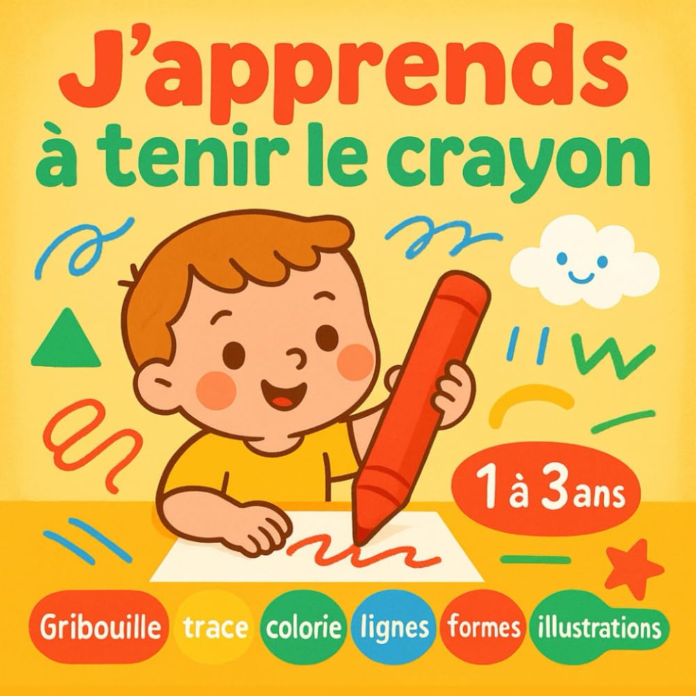 J'apprends à tenir le crayon: Gribouille, trace et colorie : premiers tracés pour développer motricité et créativité des enfants de 1 à 3 ans, et préparer doucement l’écriture