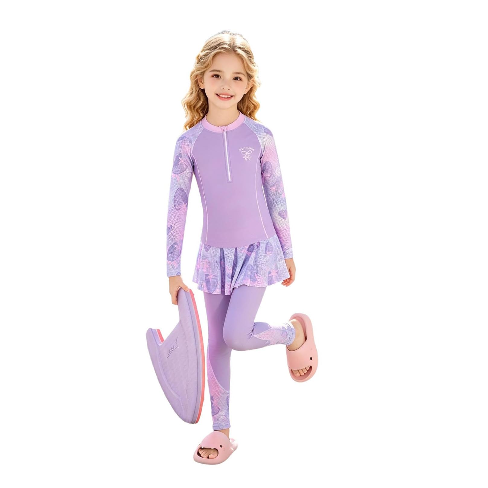 Agoky Ensemble Maillot De Bain Enfant Fille Protection Solaire Anti UV Rashguard Haut Et Pantalon De Bain Swimsuit