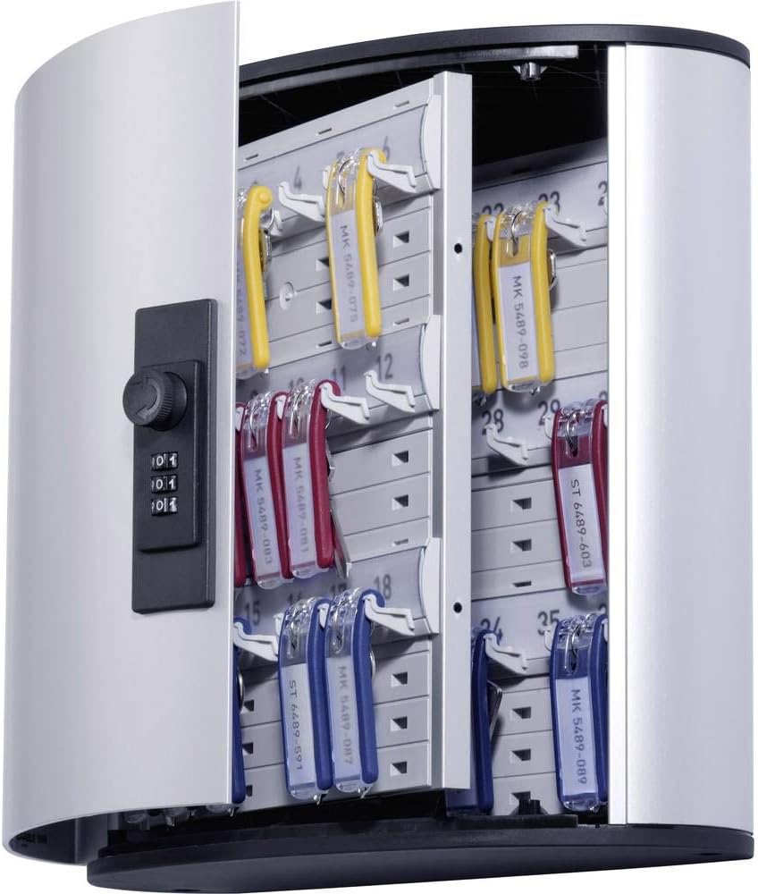 Durable Locking Key Cabinet, 36-Key, Brushed Aluminum, Silver, 11.75 X 4.63 X 11