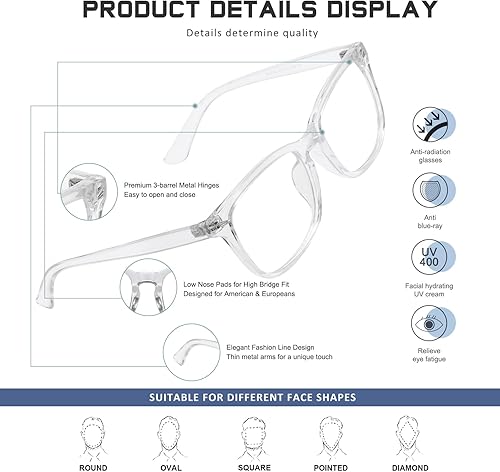 Miniatura 2 de Jectieey Gafas de lectura para mujeres y hombres, anteojos antideslumbrantes con bloqueo de luz azul, anteojos resistentes