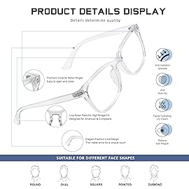 Jectieey Reading Glasses for Women Men - Blue Light Blocking UV Filter Computer Readers,Anti Eyestrain Eyeglasses(Clear Champ, 3.75X)