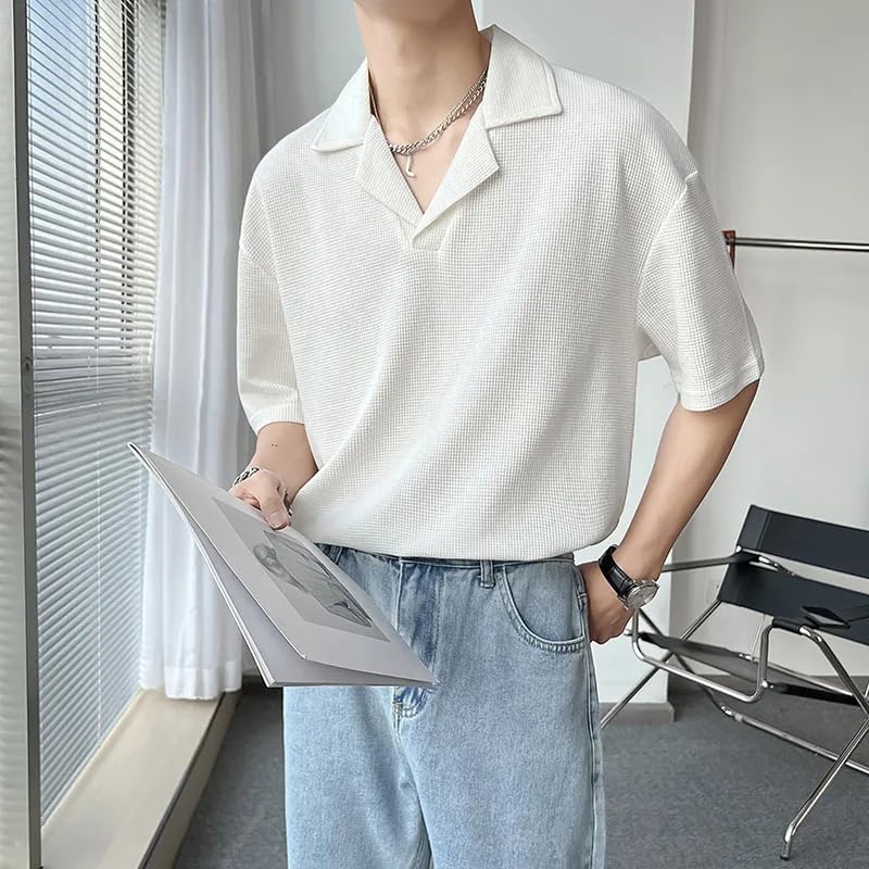 Image of Waffle (Cotton) Men t-Shirts Classic Short Sleeve Lightweight Summer Wear Casual Oversized t Shirt for Men