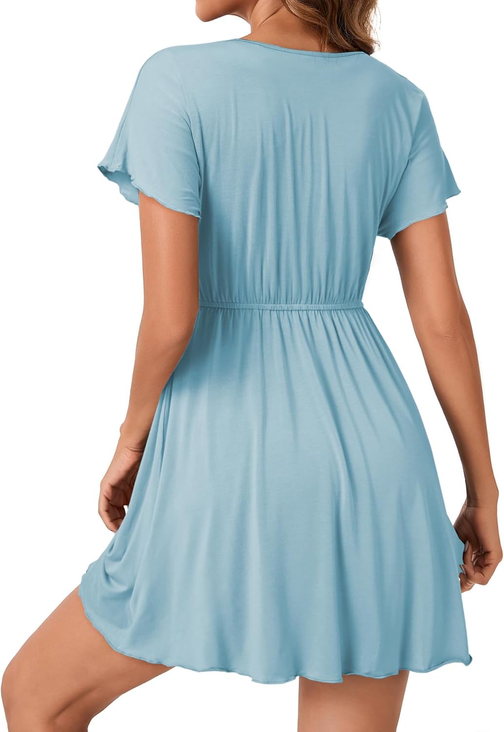 Rooscier Women's Sexy Lace Nightdress Batwing Sleeves V Neck Nightgown Babydoll Sleepwear - Image 5