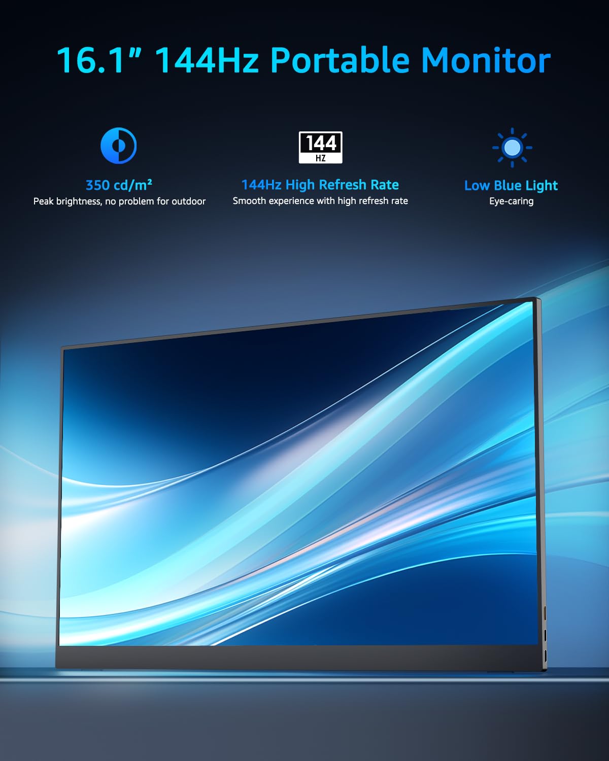 Yodoit Monitor portatile da 144 Hz, schermo ad alta frequenza di aggiornamento FHD da 16,1 pollici 1920 × 1080P, display IPS con porta USB di tipo C e altoparlanti integrati, con Smart Cover