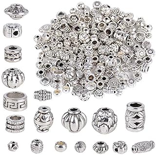 JNCH 200pcs Silver Spacer Beads - 100g Mixed Spacers Tibetan Spacer Beads for DIY Bracelets Necklaces Jewelry Making