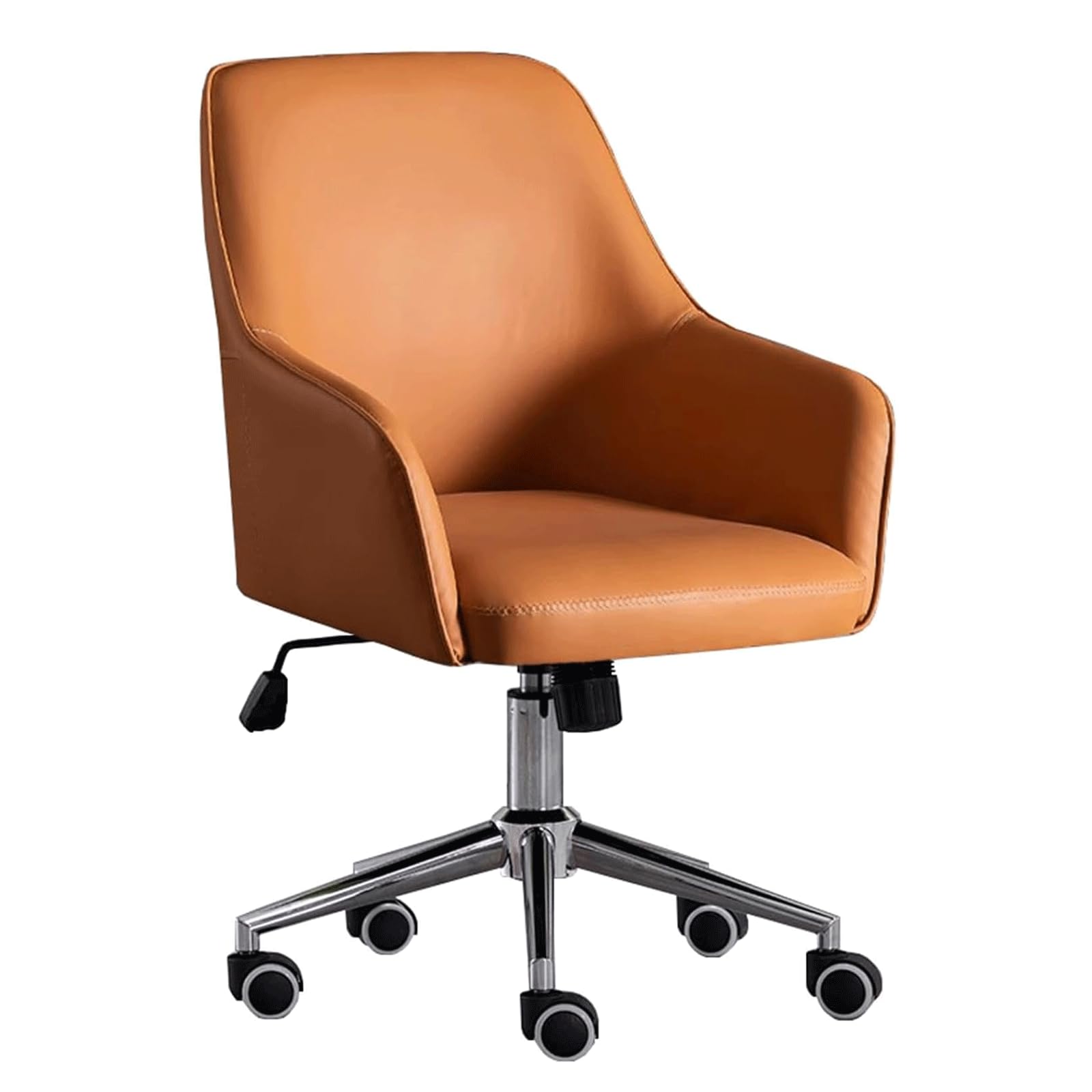 ergonomic home office desk chair w/wheels & arms comfortable leather swivel computer chair mid back upholstered vanity chair 7cm adjustable height + easy to assemble