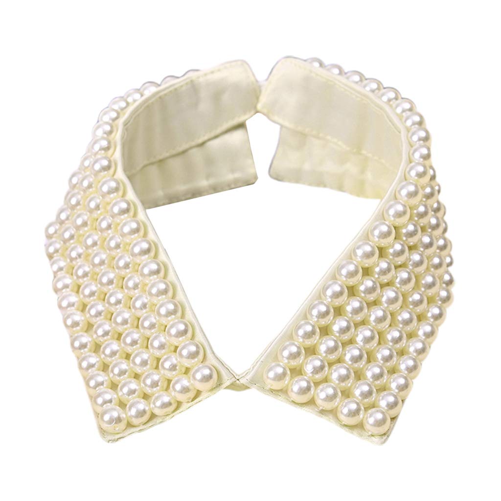 YUOIUX Detachable Collar Women Handmade Beading Faux Pearls Layers Bib Lapel Fake Collar Necklace Choker