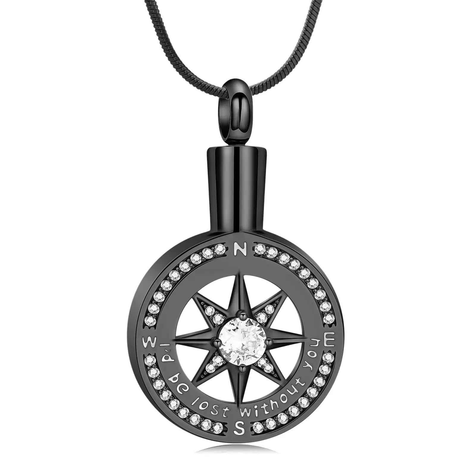 ADENLA Compass Urn Necklace for Ashes Memorial Cremation Jewelry for Human Pet Ashes Bereavement Keepsake Pendant Locket-Black