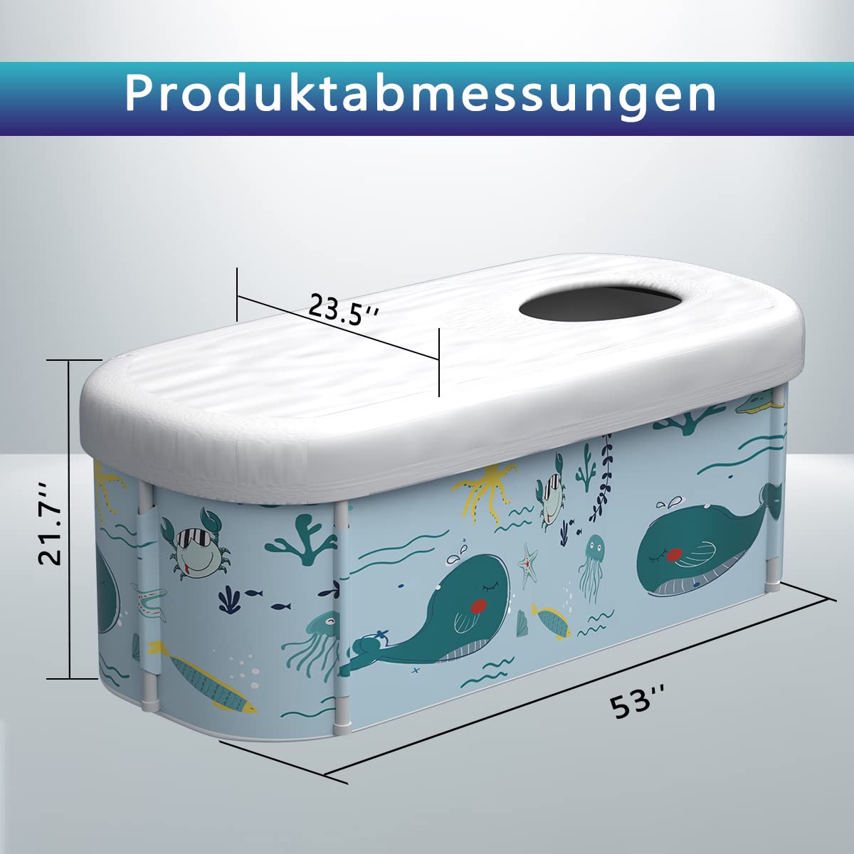 Kiseely Vasca da bagno pieghevole portatile da 140 cm per 2 persone, grande famiglia vasca da bagno per SPA, efficiente conversione di temperatura calda e fredda, 140 cmx60 cmx55 cm (stile oceanico)