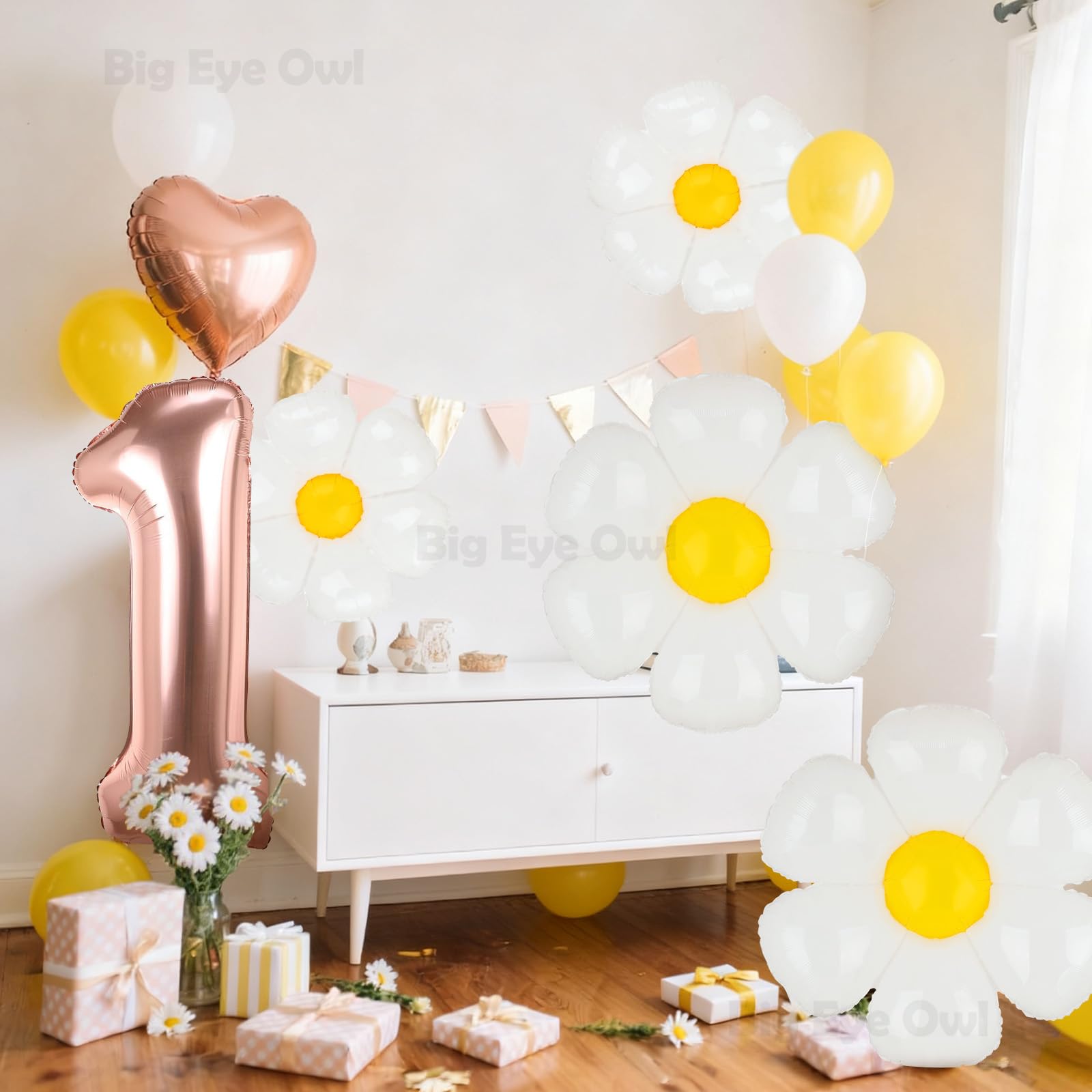 10 Palloncino Foil Margherita, Palloncini a Margherita, Bianco Palloncini a Foglio di Mylar di Fiore, Palloncino Margherita, Palloncini Festa Margherite, Decorazioni Compleanno Margherite