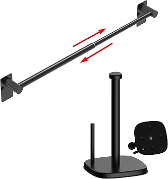 Adjustable Towel Bar & Paper Towel Holder Countertop, 14.4-25.2inch Rack, Self Adhesive & Wall Mounted for Bathroom Kitchen, SUS 304 Stainless Steel Organizer Matte Black