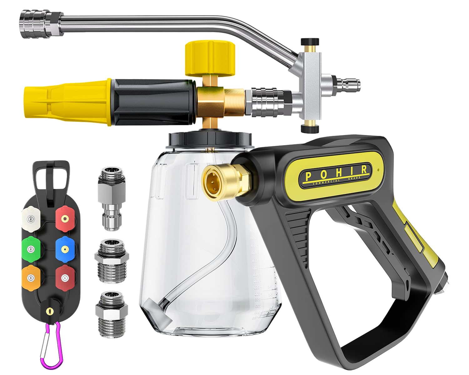 POHIR Pistola de lavado a presión de 5000 PSI con cañón, pulverizador de lavadora eléctrica con doble lanza de espuma ajustable, conector rápido de 1/4 pulgadas con puntas de boquilla (pistola, cañón