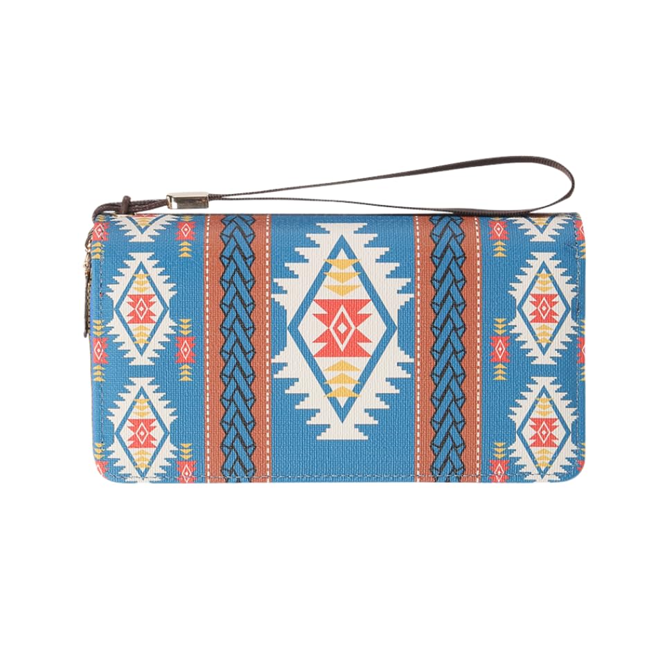 Wallet Purse for Women, Boho-Inspired Wristlet Wallet with Credit Card Holder（Blue）