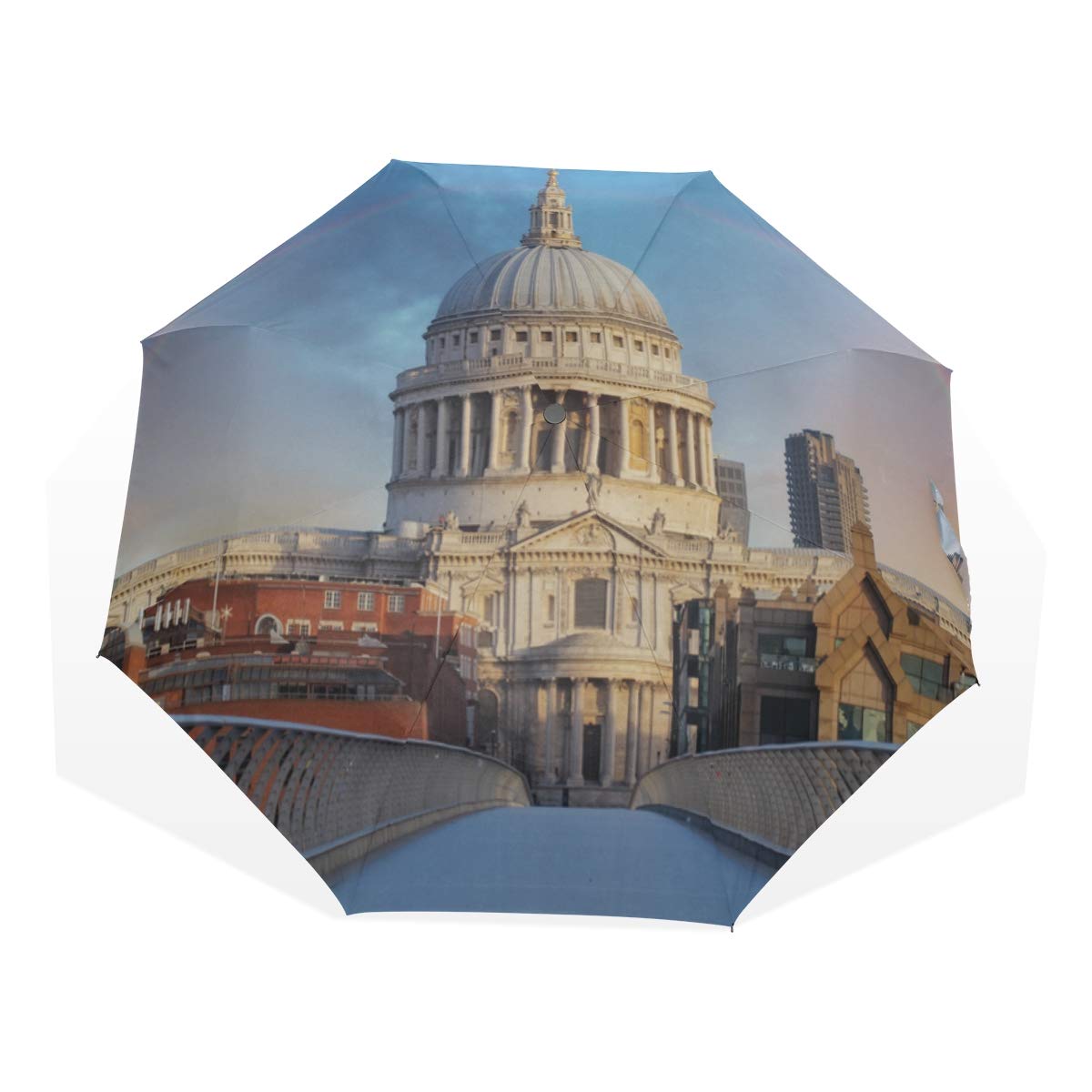 Travel Umbrella Millennium Bridge and St Pauls Cathedral Anti Uv Compact 3 Fold Art Lightweight Foldable Umbrellas(Outside Printing) Windproof Rain Sun Protection Umbrellas for Women Girls Kids