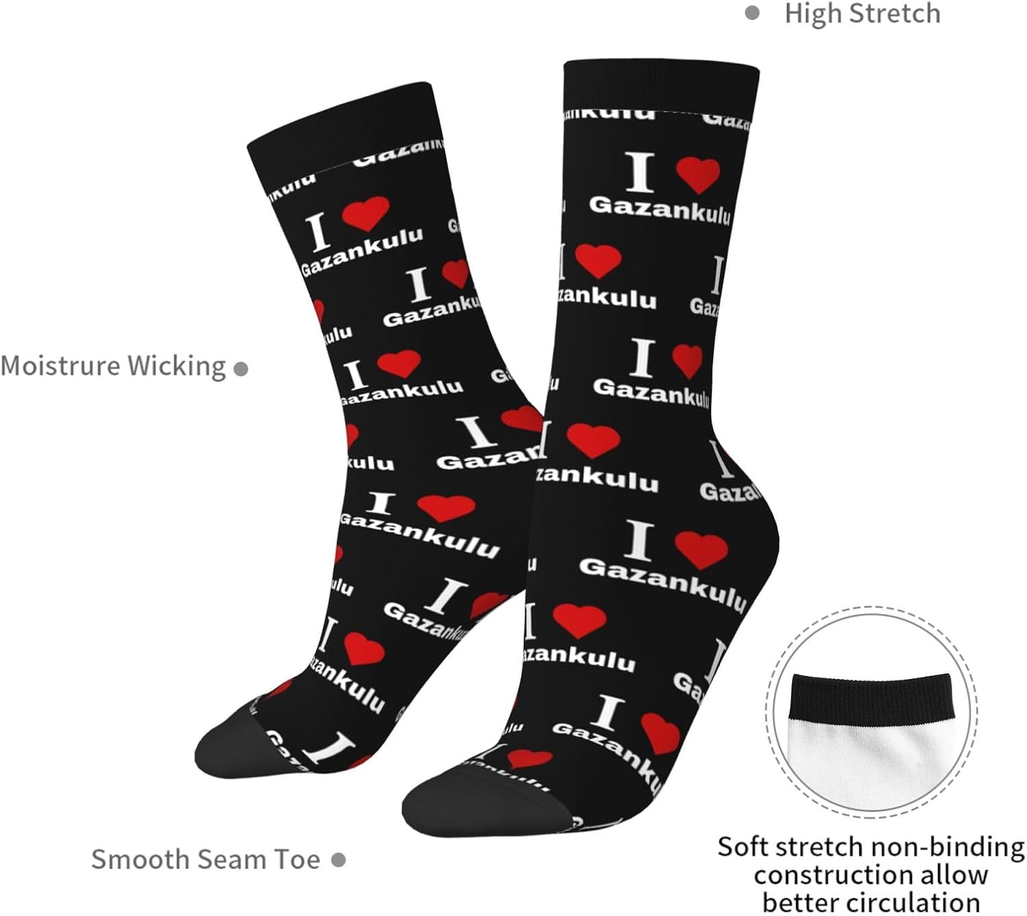 I love Gazankulu Socks For Men Women Sport Crew Athletic Running Wicking Socks