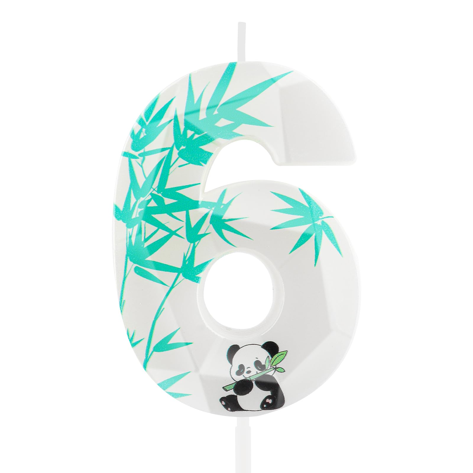 Hongplus Panda Birthday Candles for Cake, White Green Number 6 Candle, Panda Birthday Cake Candles for Boys Girls Adult Number Birthday Candles Party