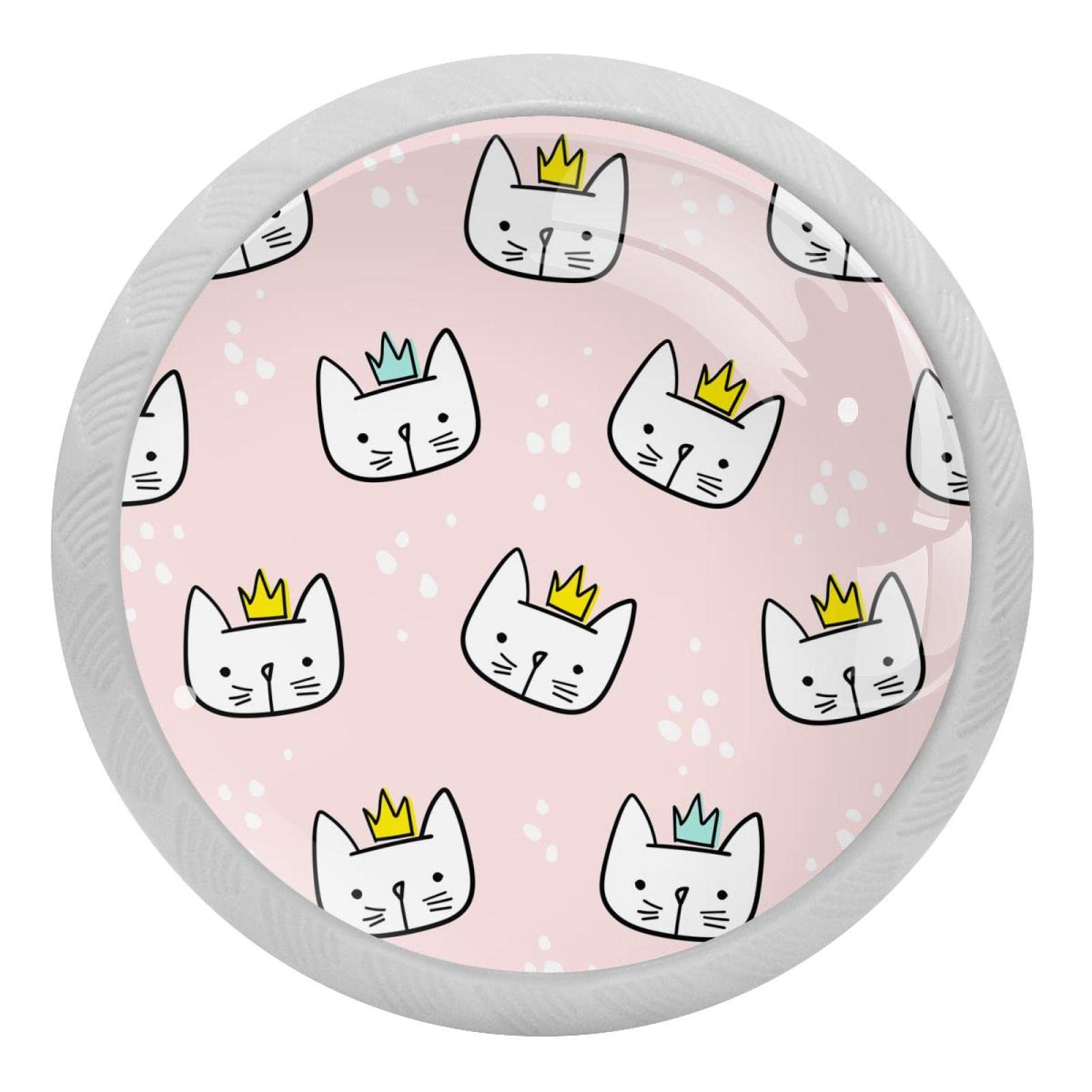 Boutons de placard de cuisine fluorescents poignées de tiroir verre chat rose commode x4