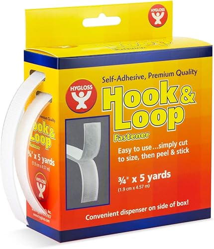 Hygloss Productos Tiras autoadhesivas - Cinta adhesiva de cierre de gancho y bucle de 15 pies x 34 pulgadas con dispensador, color blanco