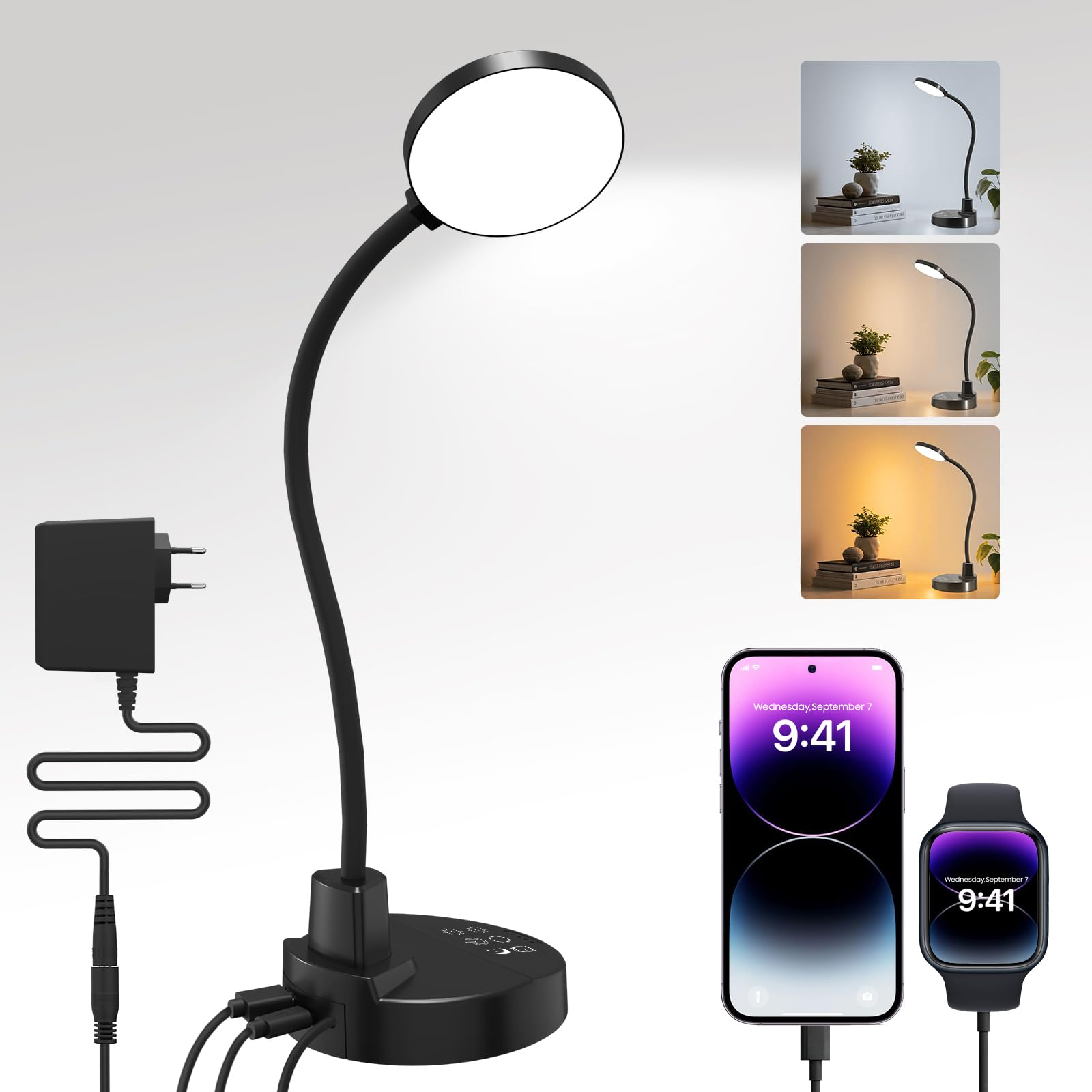 ZAPLIT 15W Lampe de Bureau LED avec Ports USB-A & USB-C — Dimmable