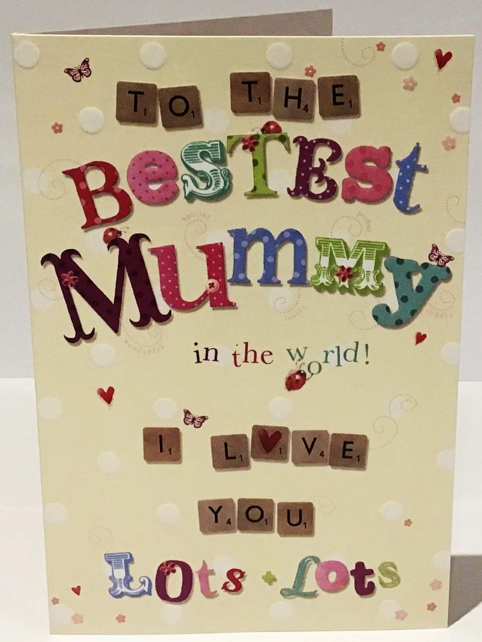 Words N Wishes - Mother 'Happy Birthday' Card - Cute Design with Scrabble Tiles and Polka Dots - Embossed Finish
