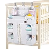 XL Hanging Diaper Caddy Organizer –Sturdy and Durable Baby Organizer – Diaper Stacker for Changing Table, Crib, Playard or Wall & Nursery Organization （White）