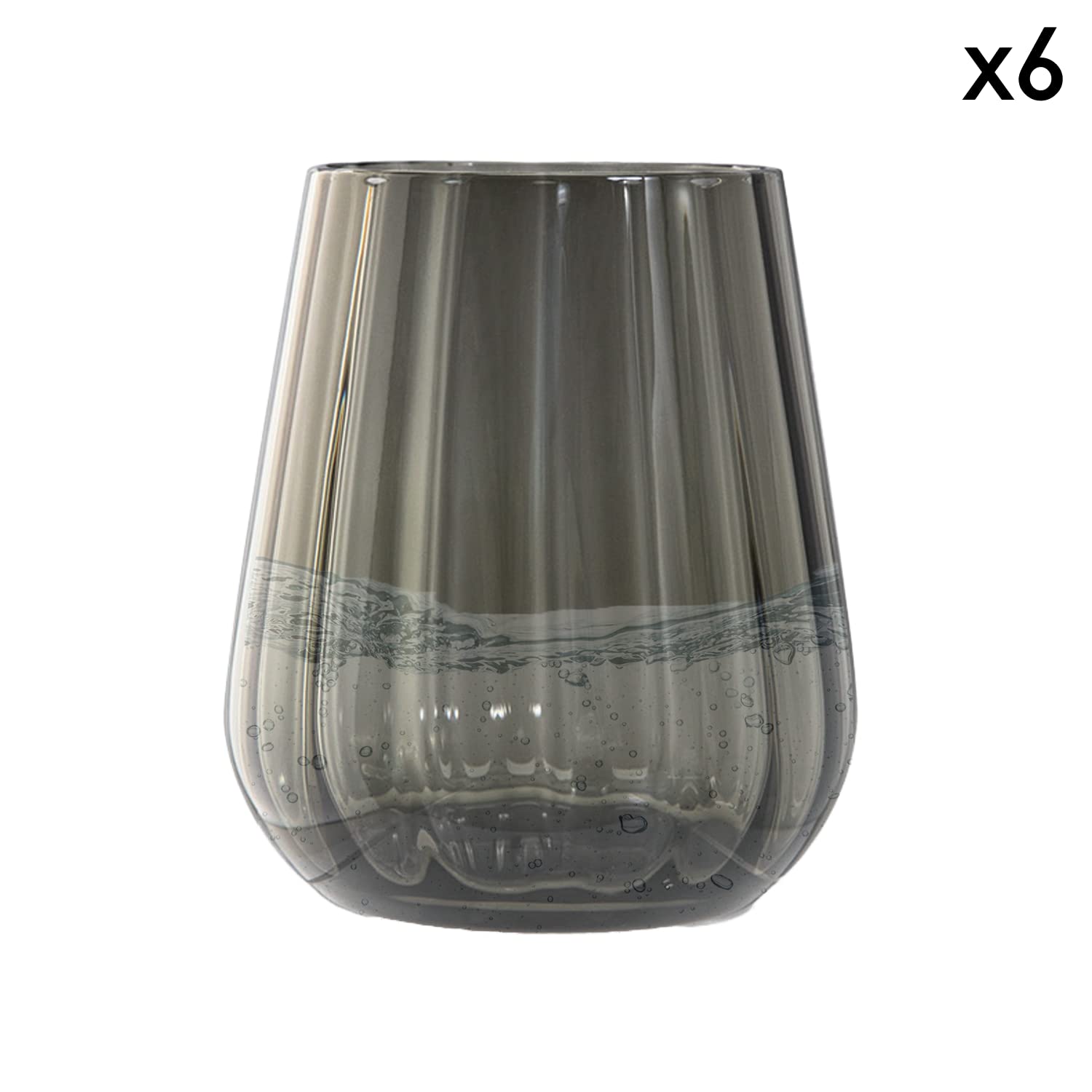 Livellara Milano Tumbler 400 ml Glas, 6er Set, farbige und besondere Wassergläser, grau, Kollektion: Renaissance