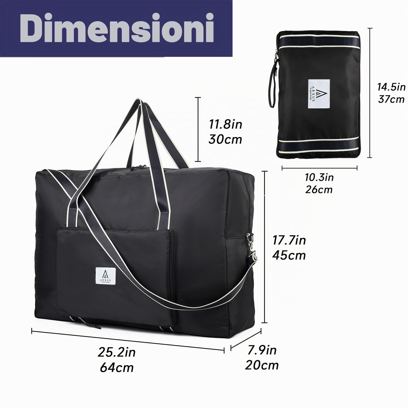 Arxus Pieghevole Borsa da Viaggio Grande, 60L Fine Settimana Overnight Tote con Tracolla Rimovibile Borsone per Uomo e Donna Sport Palestra Mare Aereo Campeggio