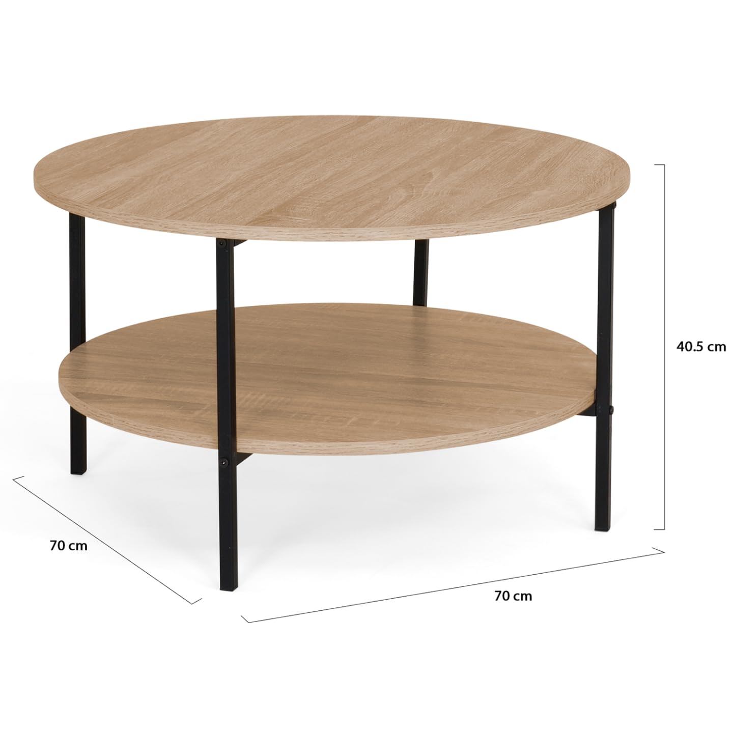 IDMarket – Mesa baja doble bandeja redonda Detroit 70 cm diseño industrial