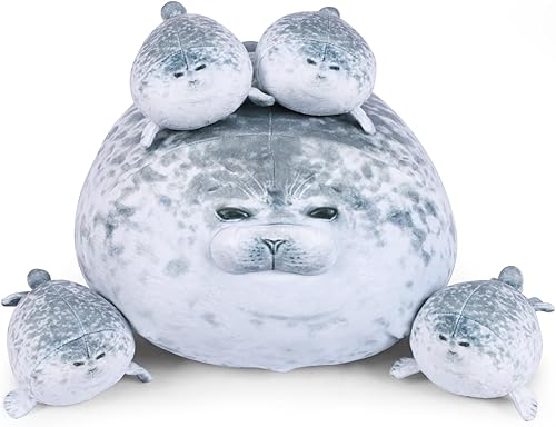 Miniatura 10 de ETAOLINE - Almohada acolchada y rellena de algodón con bonita forma de foca gordita de peluche (tamaño M)