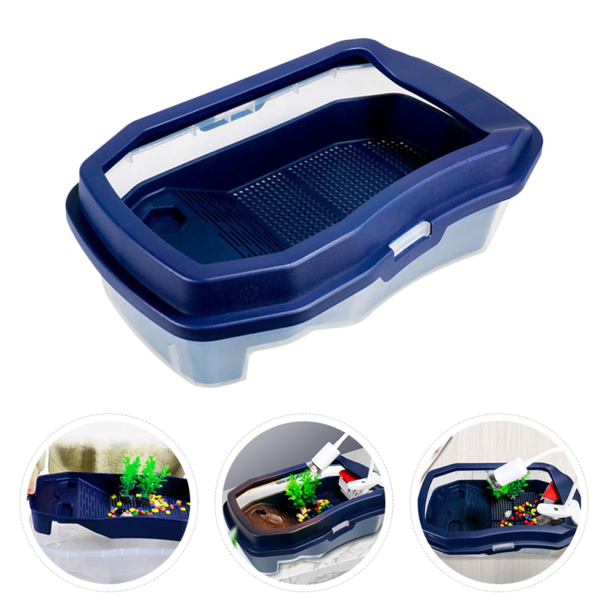 CRAFTHROU Tartarughiera Tartarughe Solare Doppia in Plastica Blu Resistente all'Usura Facile da Pulire per Riposo e Deposizione Uova