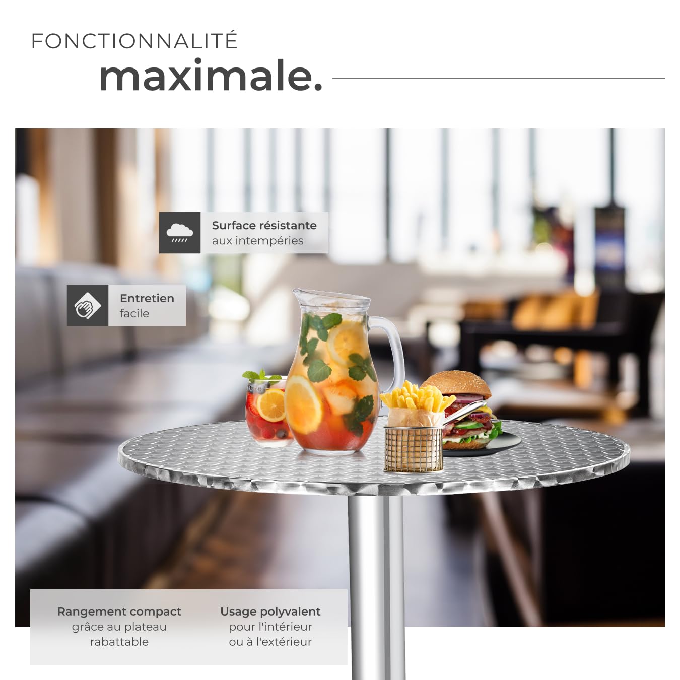 tectake® Table Haute Mange Debout Table Bistrot Table de Bar Ronde Pliable Aluminium Hauteur réglable 75 ou 115 cm Ø 60cm Meuble Exterieur pour Reception Mariage Anniversaire Fête de Jardin