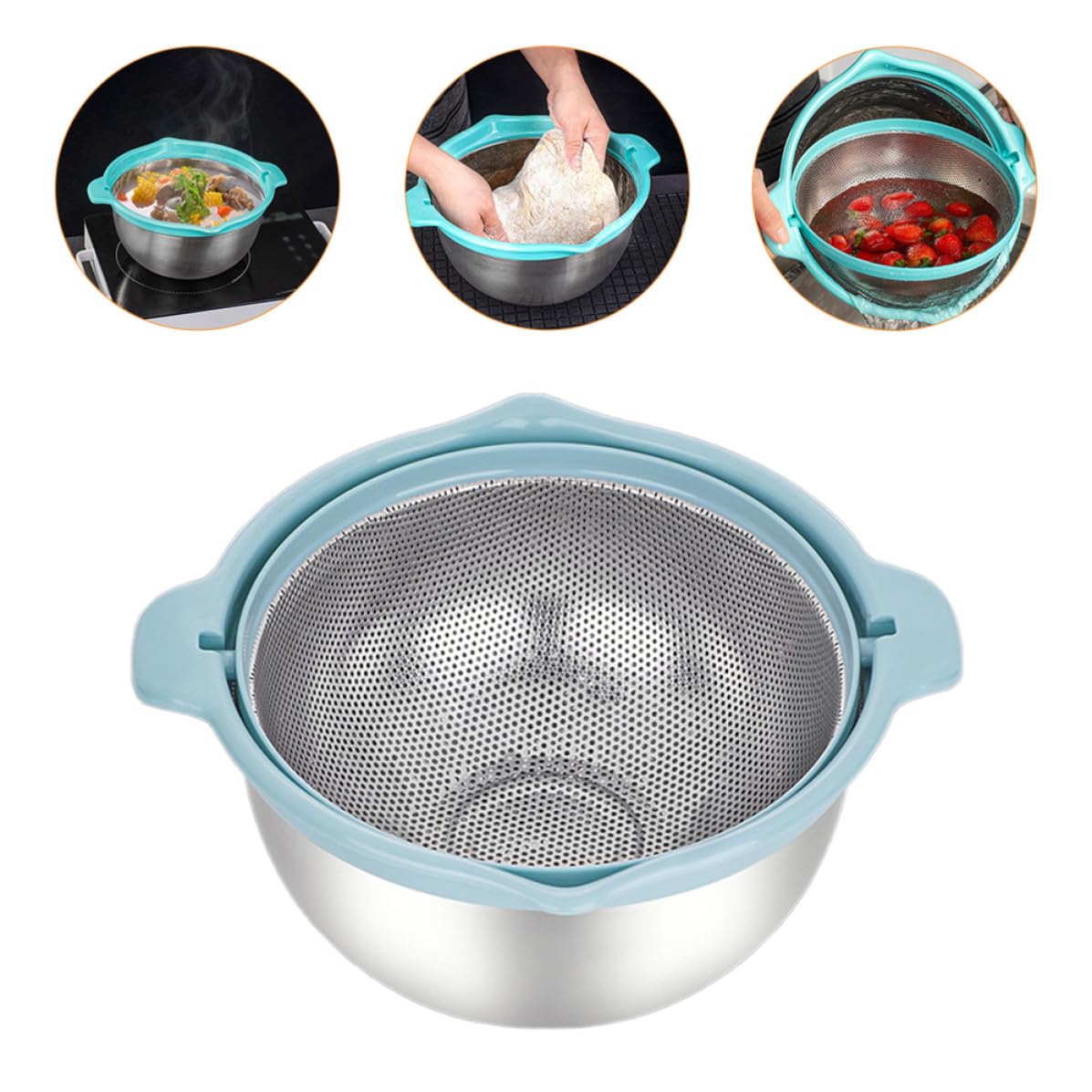 Edelstahl Reissieb mit Pp Material Praktisches Küchensiebkorb Satz zum Waschen und Abtropfen von Gemüse und Obst Multifunktional für Küche und Haushalt
