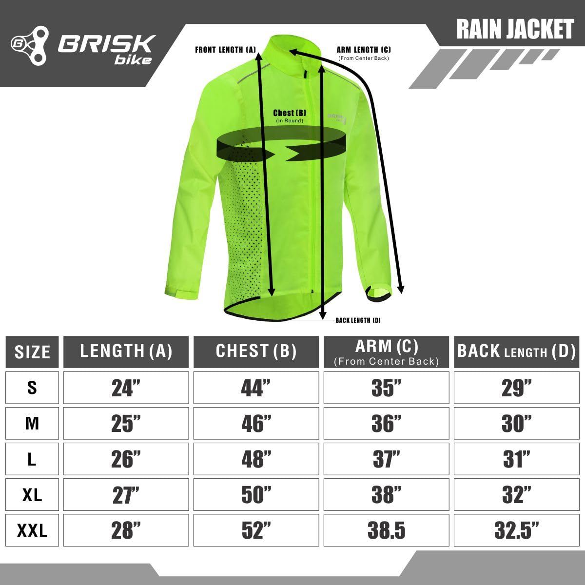Brisk Bike Chubasquero ciclismo hombre impermeable manga larga alta visibilidad reflectante