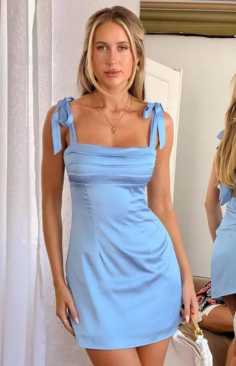 Teen's Square Neck Satin Homecoming Dresses for Formal Party Spaghetti Strap Mermaid Tight Short Cocktail Prom Dress - Image 5